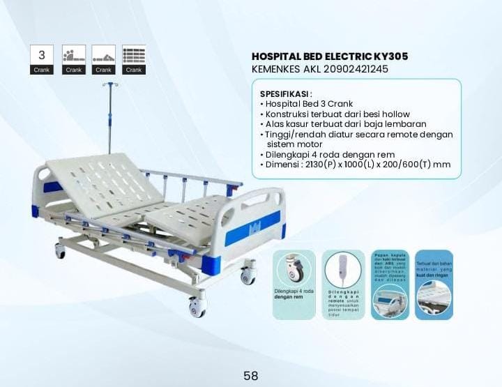 Bed Pasien Crank 3 Paket Lengkap Tipe Elektrik