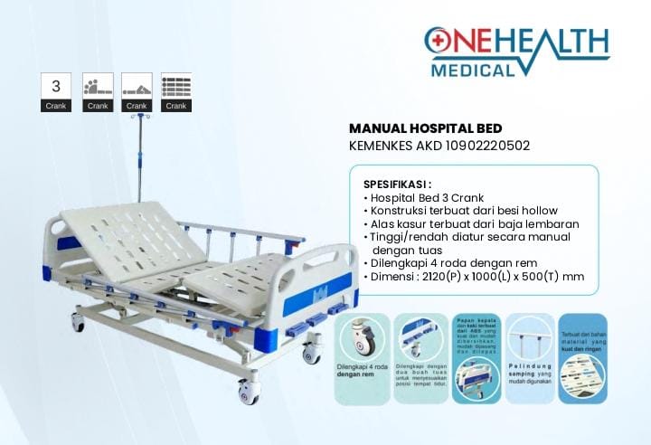 Bed Pasien Crank 3 Paket Lengkap Tipe Manual