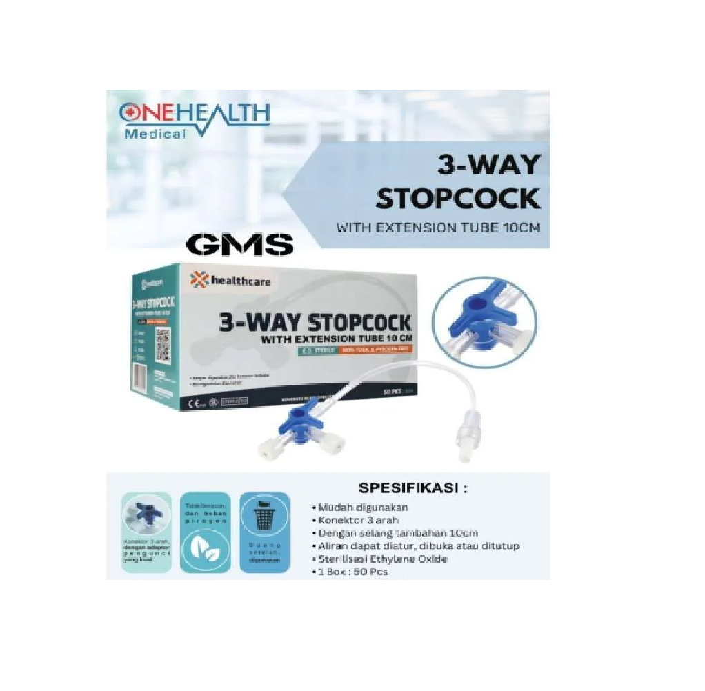Onehealth 3 way stopcok + selang Per Box isi 50 pcs