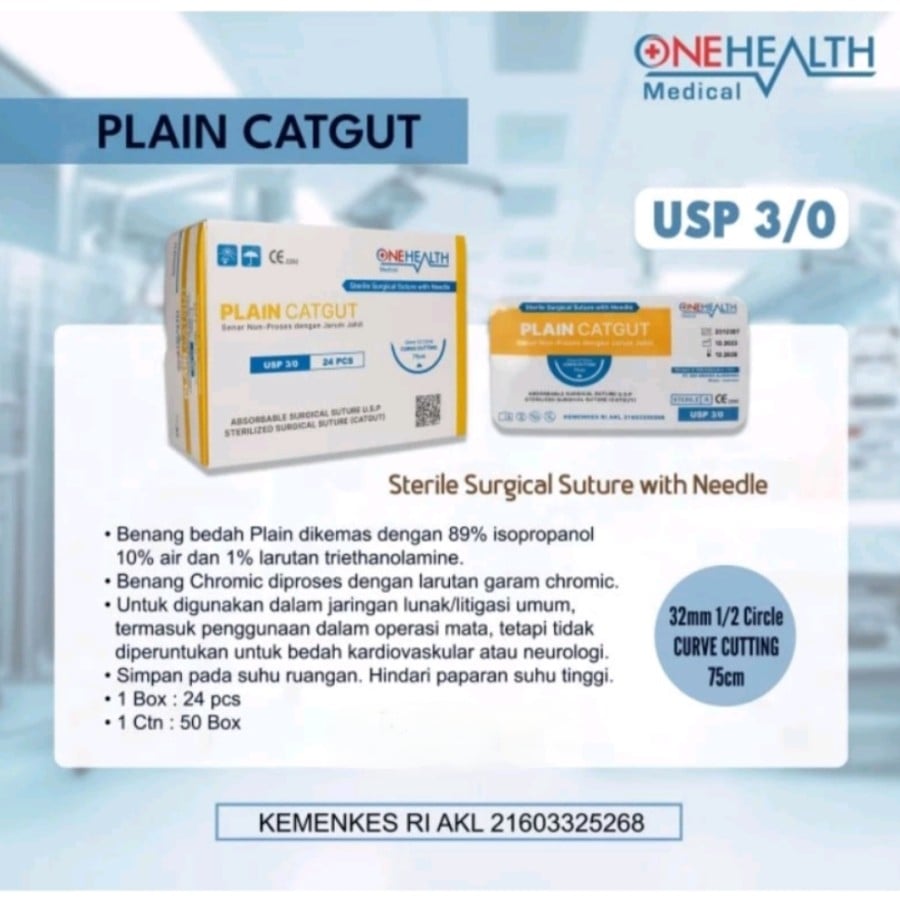ONEHEALTH Catgut Plain With Needle 3.0