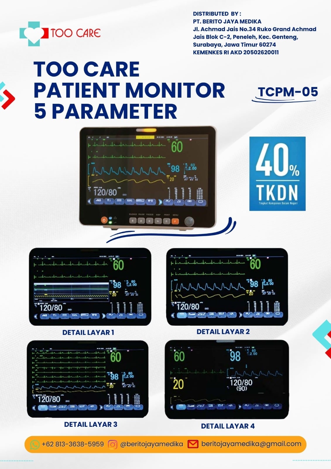 TOO CARE Patient Monitor 5 Parameter